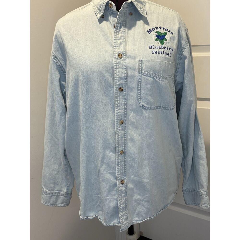 Vintage Denim Button Down Shirt, Montrose Blueberry Festival, M